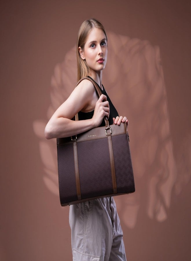 SANTORINI Beauty Bella Siena Women’s Structured Tote Bag | Office Handbag with Dual Compartments | Classic Designer Tote for Work & Everyday Use (Brown) - Image 5